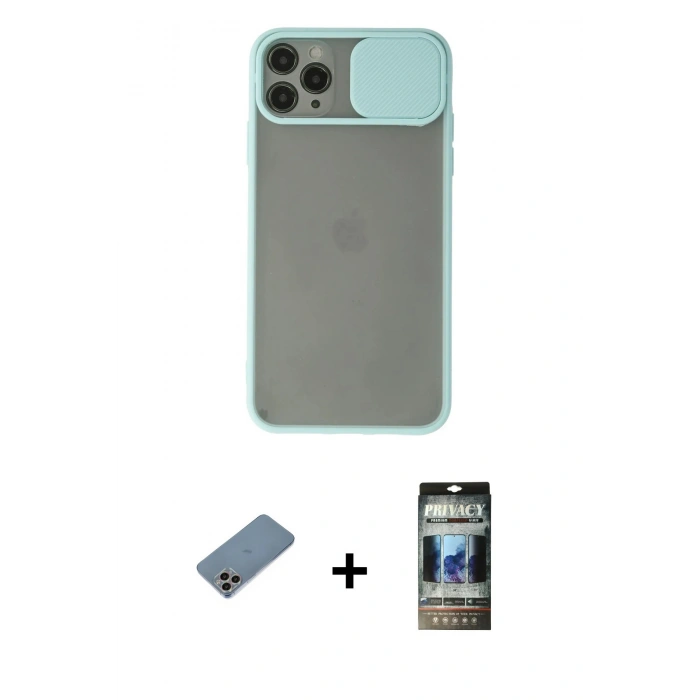 MARSİLYAN™- iPhone 11 Pro Kılıf Vadi Çizgi - Siyah 34D Hayalet Izgaralı Cam + Shine Kamera Lens Koruma Cam - GI