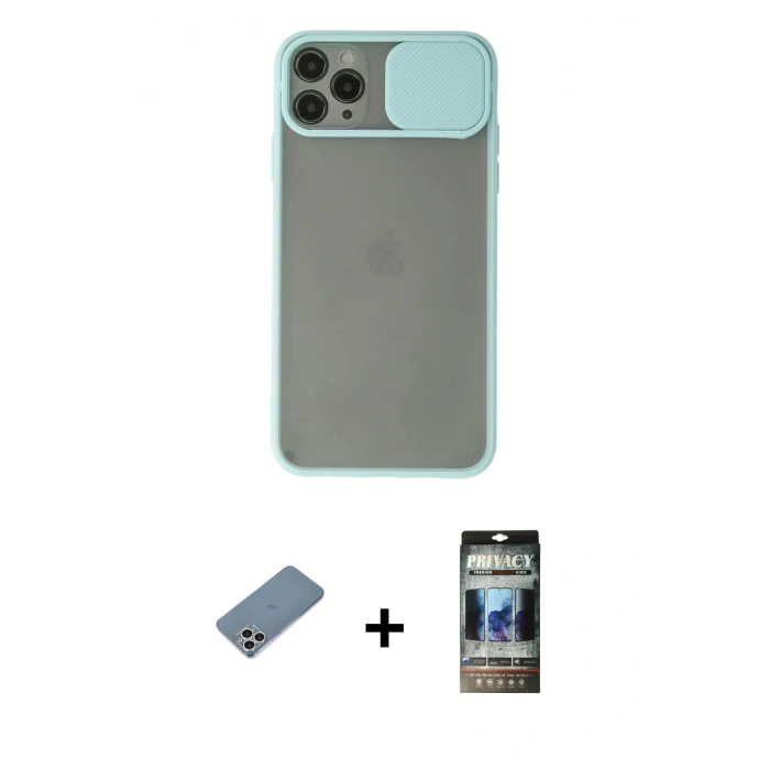 MARSİLYAN™- iPhone 11 Pro Kılıf Vadi Çizgi - Siyah 34D Hayalet Izgaralı Cam + Shine Kamera Lens Koruma Cam - GS
