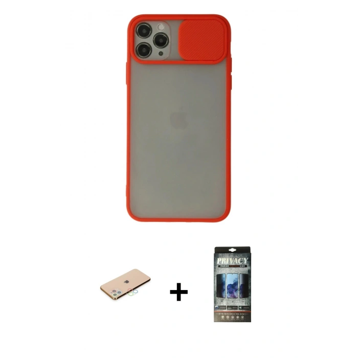 MARSİLYAN™- iPhone 11 Pro Kılıf Vadi Çizgi - Siyah 34D Hayalet Izgaralı Cam + Renkli Kamera Lens Koruma Cam - MI