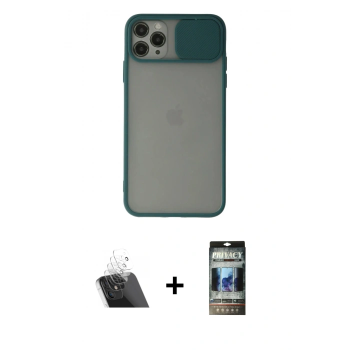 MARSİLYAN™- iPhone 11 Pro Kılıf Vadi Çizgi - Siyah 34D Hayalet Izgaralı Cam + Kamera Lens Koruma Cam - SF