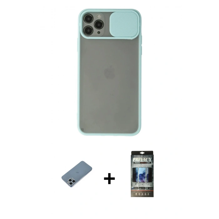 MARSİLYAN™- iPhone 11 Pro Kılıf Vadi Çizgi - Siyah 34D Hayalet Izgaralı Cam + Shine Kamera Lens Koruma Cam - SABE