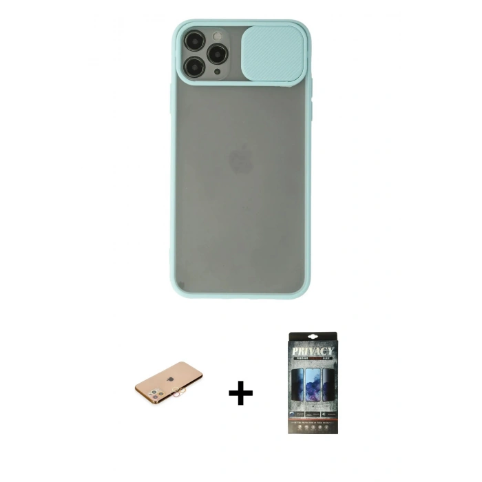 MARSİLYAN™- iPhone 11 Pro Kılıf Vadi Çizgi - Siyah 34D Hayalet Izgaralı Cam + Renkli Kamera Lens Koruma Cam - TU