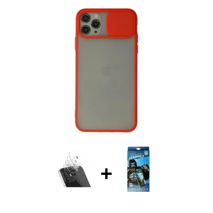 MARSİLYAN™- iPhone 11 Pro Kılıf Vadi Çizgi - Siyah 34D Izgaralı Cam + Kamera Lens Koruma Cam - SF