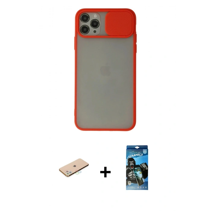 MARSİLYAN™- iPhone 11 Pro Kılıf Vadi Çizgi - Siyah 34D Izgaralı Cam + Renkli Kamera Lens Koruma Cam - MI