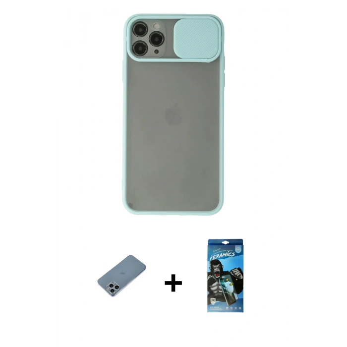 MARSİLYAN™- iPhone 11 Pro Kılıf Vadi Çizgi - Siyah 34D Izgaralı Cam + Shine Kamera Lens Koruma Cam - SABE
