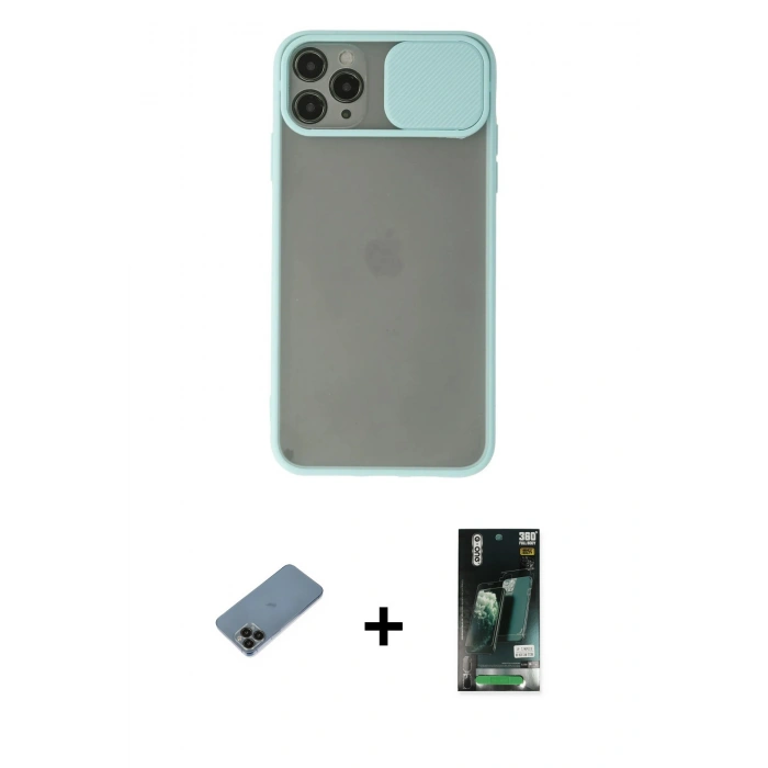 MARSİLYAN™- iPhone 11 Pro Kılıf Vadi Çizgi - Siyah 360 Mat Full Body Arka Koruyucu + Shine Kamera Lens Koruma Cam - SH