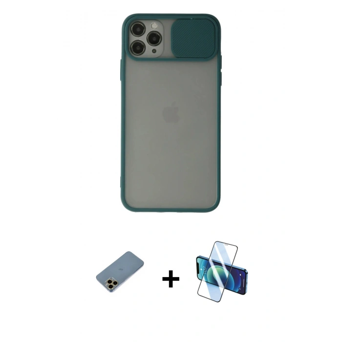MARSİLYAN™- iPhone 11 Pro Kılıf Vadi Çizgi - Siyah 3D Antistatik Cam Ekran Koruyucu + Shine Kamera Lens Koruma Cam - GD