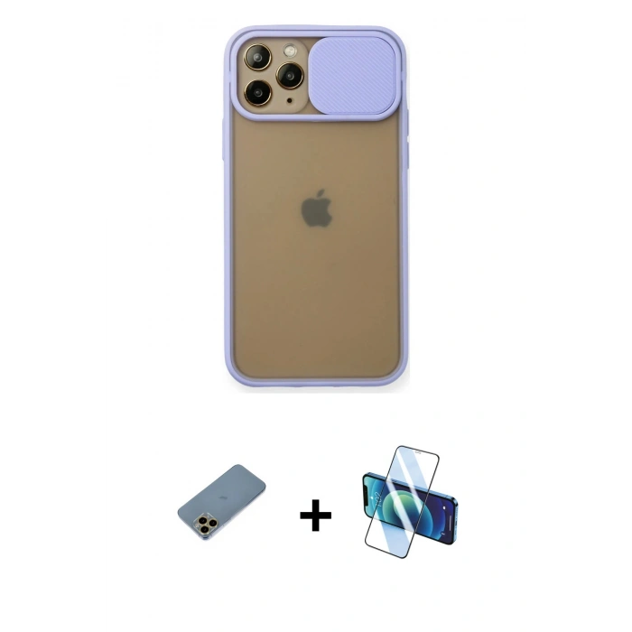 MARSİLYAN™- iPhone 11 Pro Kılıf Vadi Çizgi - Siyah 3D Antistatik Cam Ekran Koruyucu + Shine Kamera Lens Koruma Cam - GD