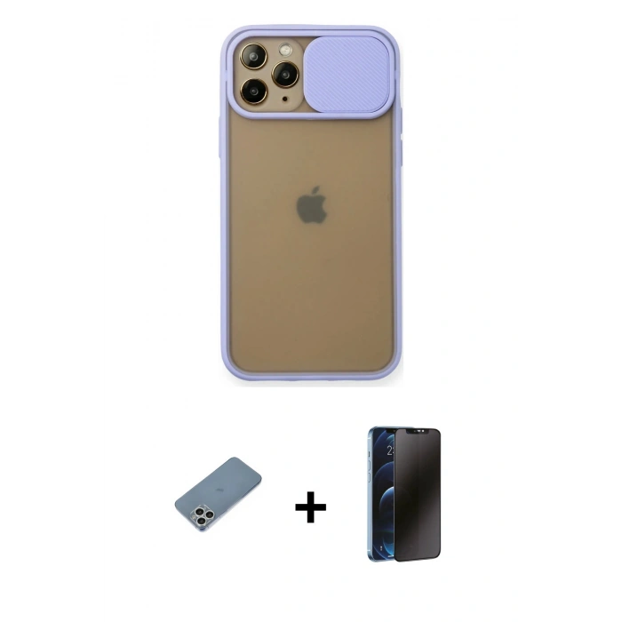 MARSİLYAN™- iPhone 11 Pro Kılıf Vadi Çizgi - Siyah 3D Antistatik Hayalet Cam Ekran Koruyucu + Shine Kamera Lens Koruma Cam - GS
