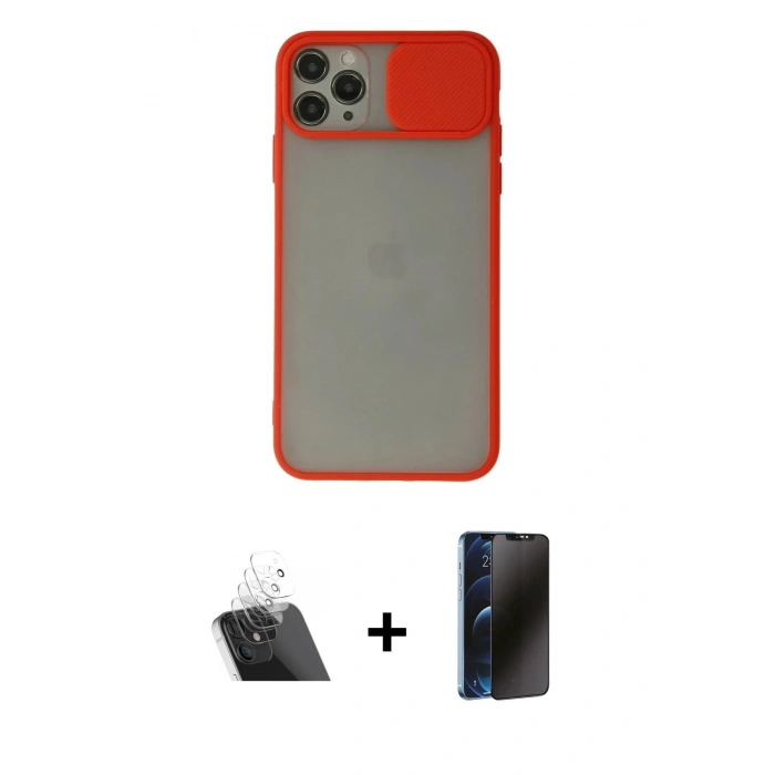 MARSİLYAN™- iPhone 11 Pro Kılıf Vadi Çizgi - Siyah 3D Antistatik Hayalet Cam Ekran Koruyucu + Kamera Lens Koruma Cam - SF