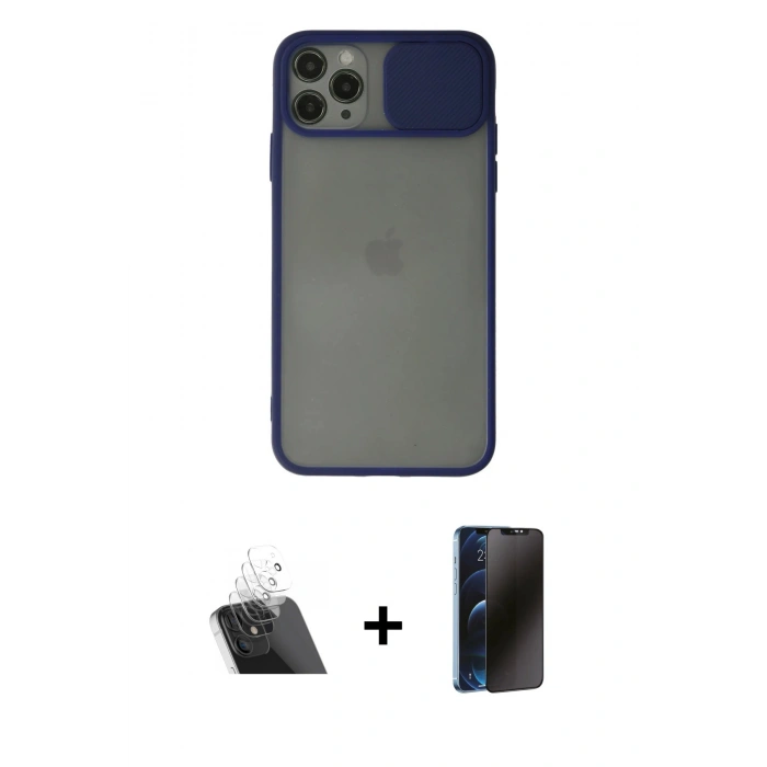MARSİLYAN™- iPhone 11 Pro Kılıf Vadi Çizgi - Siyah 3D Antistatik Hayalet Cam Ekran Koruyucu + Kamera Lens Koruma Cam - SF