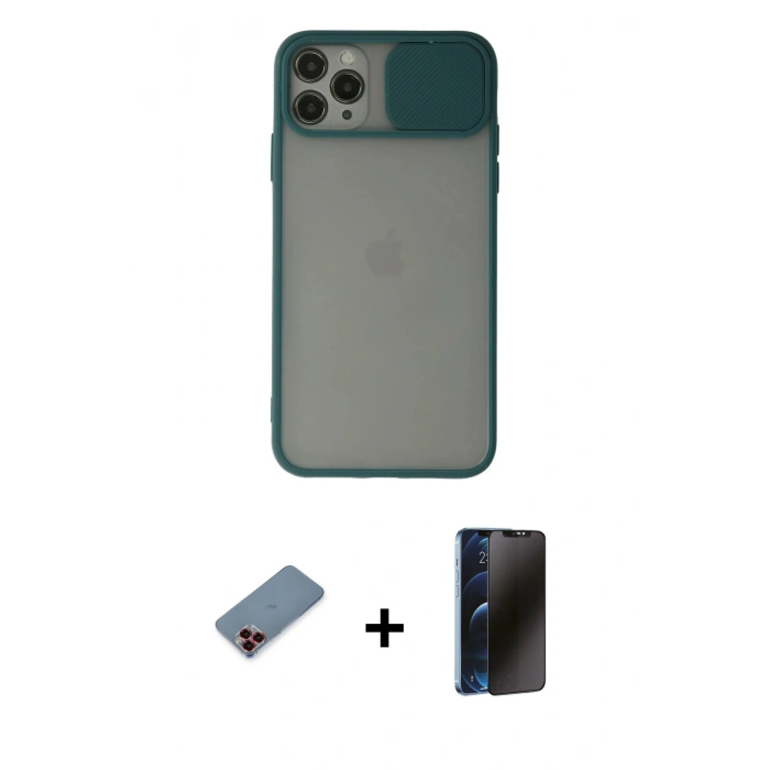 MARSİLYAN™- iPhone 11 Pro Kılıf Vadi Çizgi - Siyah 3D Antistatik Hayalet Cam Ekran Koruyucu + Metal Kamera Lens Koruma Cam - KI