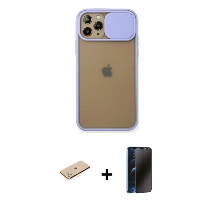 MARSİLYAN™- iPhone 11 Pro Kılıf Vadi Çizgi - Siyah 3D Antistatik Hayalet Cam Ekran Koruyucu + Renkli Kamera Lens Koruma Cam - SI