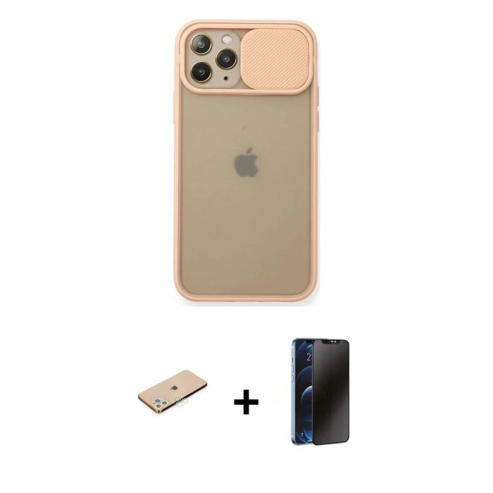 MARSİLYAN™- iPhone 11 Pro Kılıf Vadi Çizgi - Siyah 3D Antistatik Hayalet Cam Ekran Koruyucu + Renkli Kamera Lens Koruma Cam - YL