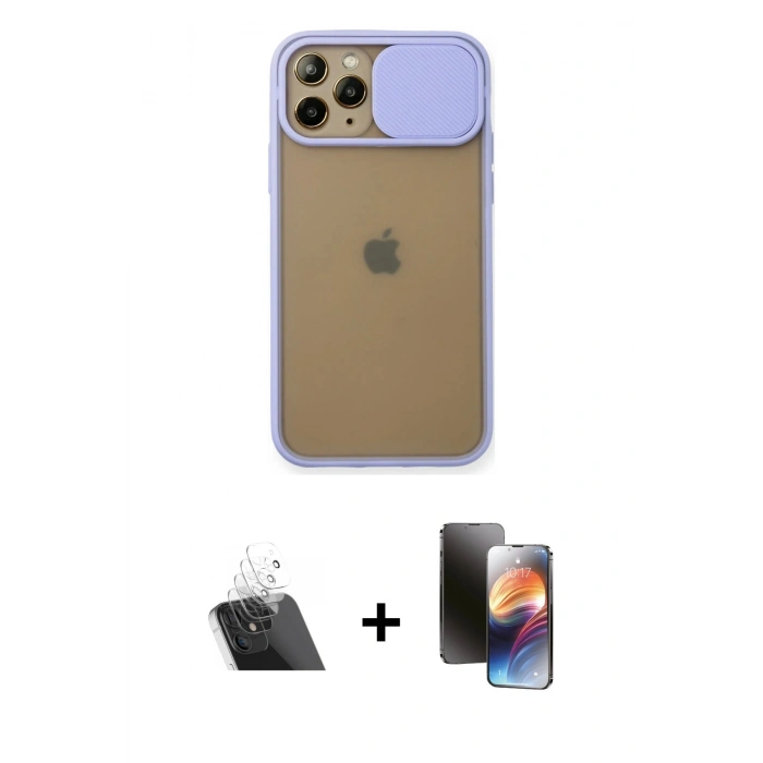 MARSİLYAN™- iPhone 11 Pro Kılıf Vadi Çizgi - Siyah 3D Antistatik Mat Seramik Nano Ekran Koruyucu + Kamera Lens Koruma Cam - SF