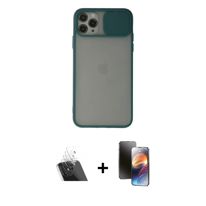 MARSİLYAN™- iPhone 11 Pro Kılıf Vadi Çizgi - Siyah 3D Antistatik Mat Seramik Nano Ekran Koruyucu + Kamera Lens Koruma Cam - SF