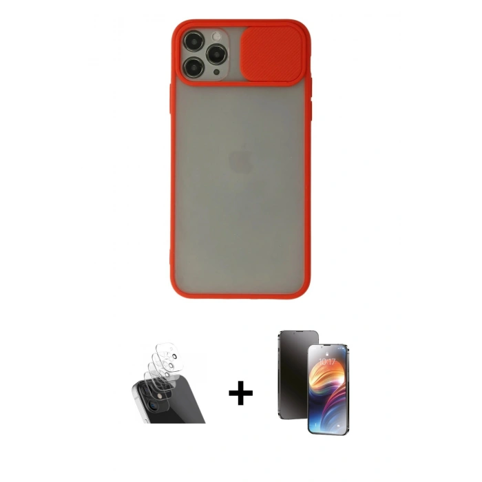 MARSİLYAN™- iPhone 11 Pro Kılıf Vadi Çizgi - Siyah 3D Antistatik Mat Seramik Nano Ekran Koruyucu + Kamera Lens Koruma Cam - SF