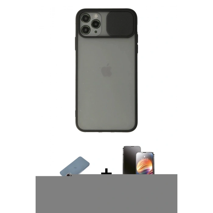 MARSİLYAN™- iPhone 11 Pro Kılıf Vadi Çizgi - Siyah 3D Antistatik Mat Seramik Nano Ekran Koruyucu + Shine Kamera Lens Koruma Cam - PE