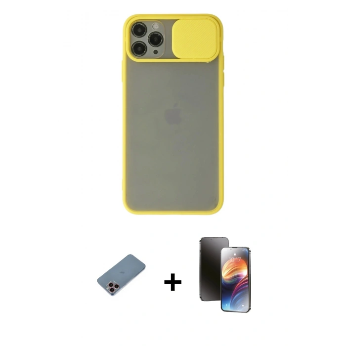 MARSİLYAN™- iPhone 11 Pro Kılıf Vadi Çizgi - Siyah 3D Antistatik Mat Seramik Nano Ekran Koruyucu + Shine Kamera Lens Koruma Cam - PE