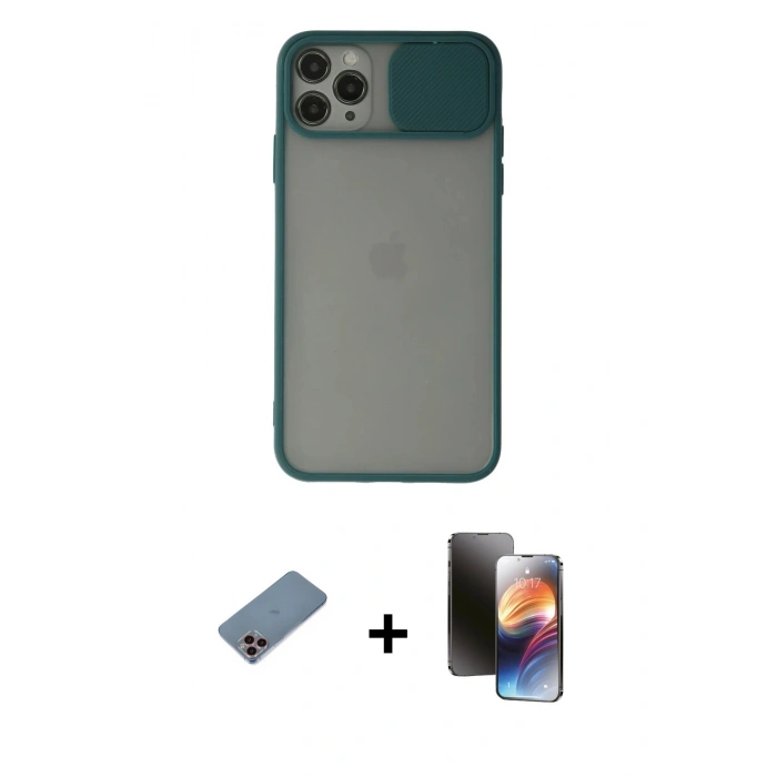 MARSİLYAN™- iPhone 11 Pro Kılıf Vadi Çizgi - Siyah 3D Antistatik Mat Seramik Nano Ekran Koruyucu + Shine Kamera Lens Koruma Cam - PE