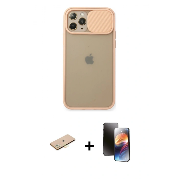 MARSİLYAN™- iPhone 11 Pro Kılıf Vadi Çizgi - Siyah 3D Antistatik Mat Seramik Nano Ekran Koruyucu + Renkli Kamera Lens Koruma Cam - PE