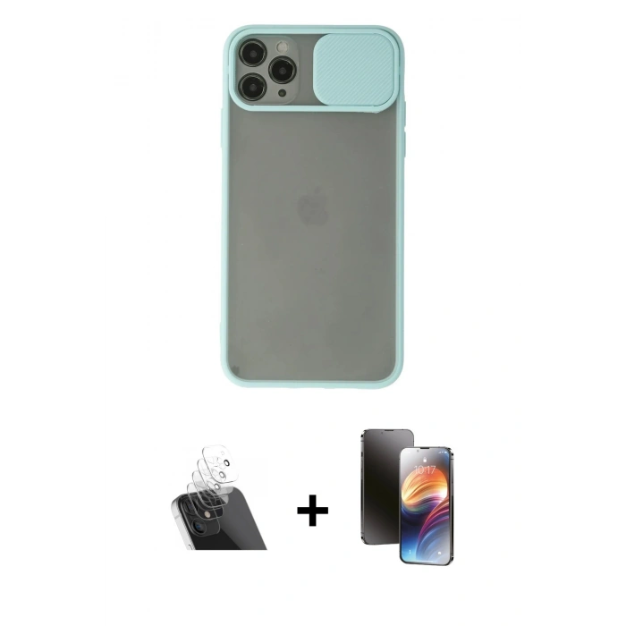 MARSİLYAN™- iPhone 11 Pro Kılıf Vadi Çizgi - Siyah 3D Antistatik Mat Seramik Nano Ekran Koruyucu + Kamera Lens Koruma Cam - SF