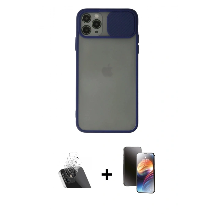 MARSİLYAN™- iPhone 11 Pro Kılıf Vadi Çizgi - Siyah 3D Antistatik Mat Seramik Nano Ekran Koruyucu + Kamera Lens Koruma Cam - SF