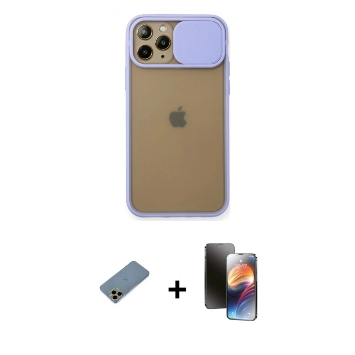 MARSİLYAN™- iPhone 11 Pro Kılıf Vadi Çizgi - Siyah 3D Antistatik Mat Seramik Nano Ekran Koruyucu + Shine Kamera Lens Koruma Cam - GD