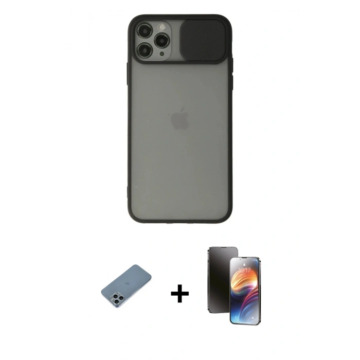 MARSİLYAN™- iPhone 11 Pro Kılıf Vadi Çizgi - Siyah 3D Antistatik Mat Seramik Nano Ekran Koruyucu + Shine Kamera Lens Koruma Cam - SABE