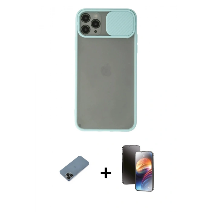 MARSİLYAN™- iPhone 11 Pro Kılıf Vadi Çizgi - Siyah 3D Antistatik Mat Seramik Nano Ekran Koruyucu + Siyah Shine Kamera Lens Koruma Cam