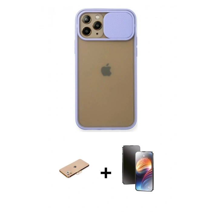MARSİLYAN™- iPhone 11 Pro Kılıf Vadi Çizgi - Siyah 3D Antistatik Mat Seramik Nano Ekran Koruyucu + Turuncu Renkli Kamera Lens Koruma Cam