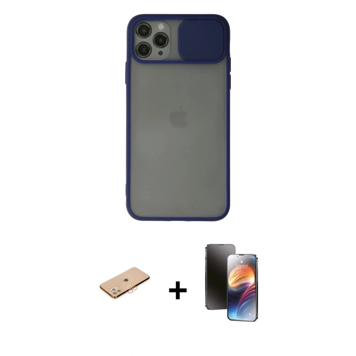 MARSİLYAN™- iPhone 11 Pro Kılıf Vadi Çizgi - Siyah 3D Antistatik Mat Seramik Nano Ekran Koruyucu + Turuncu Renkli Kamera Lens Koruma Cam