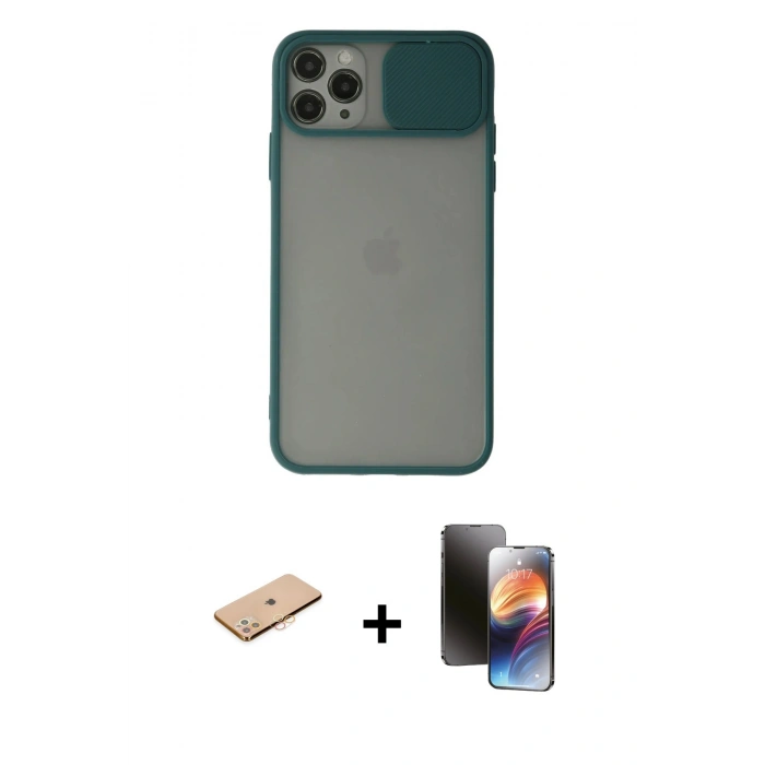 MARSİLYAN™- iPhone 11 Pro Kılıf Vadi Çizgi - Siyah 3D Antistatik Mat Seramik Nano Ekran Koruyucu + Turuncu Renkli Kamera Lens Koruma Cam