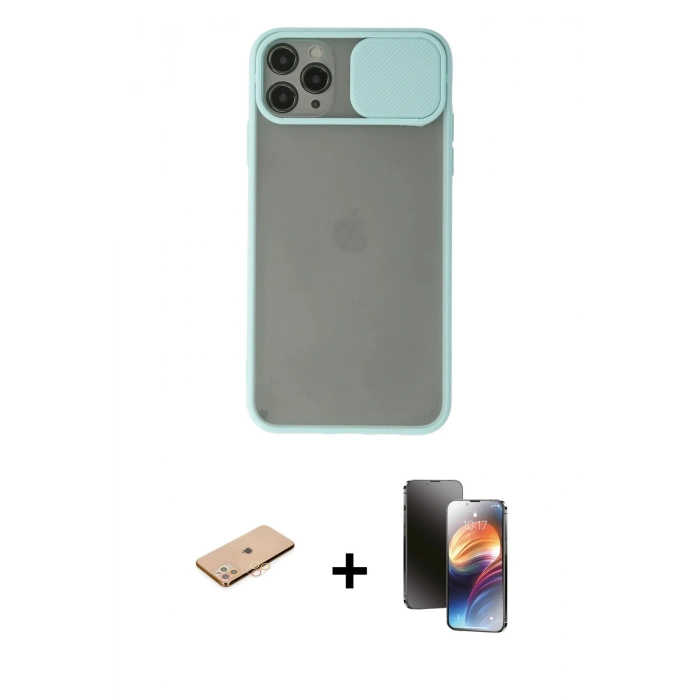 MARSİLYAN™- iPhone 11 Pro Kılıf Vadi Çizgi - Siyah 3D Antistatik Mat Seramik Nano Ekran Koruyucu + Turuncu Renkli Kamera Lens Koruma Cam