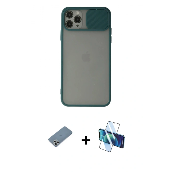 MARSİLYAN™- iPhone 11 Pro Kılıf Vadi Çizgi - Siyah 3D Antistatik Seramik Nano Ekran Koruyucu + Shine Kamera Lens Koruma Cam - GS