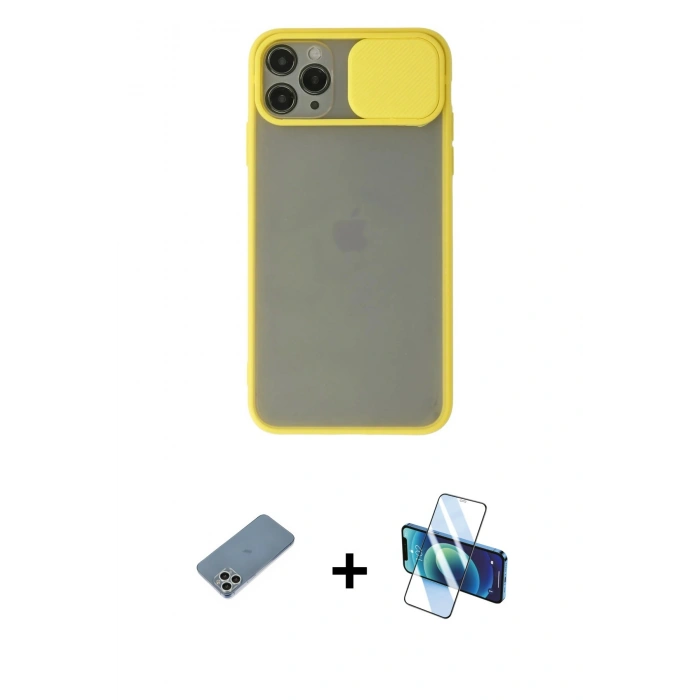 MARSİLYAN™- iPhone 11 Pro Kılıf Vadi Çizgi - Siyah 3D Antistatik Seramik Nano Ekran Koruyucu + Shine Kamera Lens Koruma Cam - GS