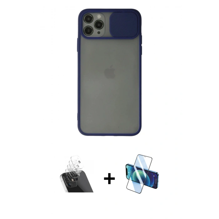MARSİLYAN™- iPhone 11 Pro Kılıf Vadi Çizgi - Siyah 3D Antistatik Seramik Nano Ekran Koruyucu + Kamera Lens Koruma Cam - SF