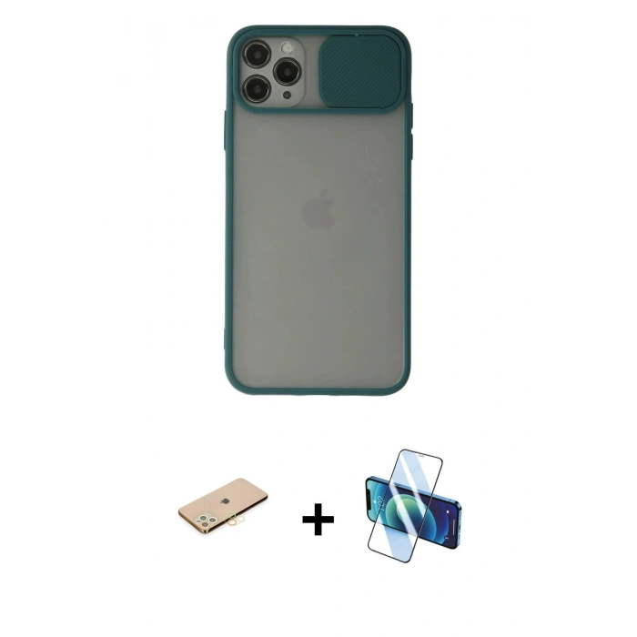 MARSİLYAN™- iPhone 11 Pro Kılıf Vadi Çizgi - Siyah 3D Antistatik Seramik Nano Ekran Koruyucu + Renkli Kamera Lens Koruma Cam - SI