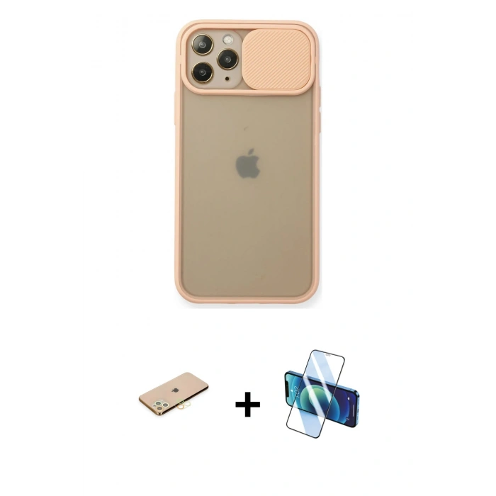 MARSİLYAN™- iPhone 11 Pro Kılıf Vadi Çizgi - Siyah 3D Antistatik Seramik Nano Ekran Koruyucu + Renkli Kamera Lens Koruma Cam - SI