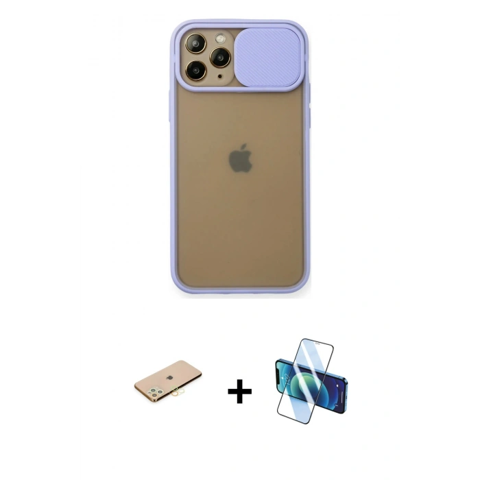 MARSİLYAN™- iPhone 11 Pro Kılıf Vadi Çizgi - Siyah 3D Antistatik Seramik Nano Ekran Koruyucu + Renkli Kamera Lens Koruma Cam - SI