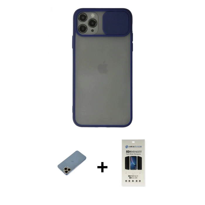 MARSİLYAN™- iPhone 11 Pro Kılıf Vadi Çizgi - Siyah 5D Hayalet Cam Ekran Koruyucu + Shine Kamera Lens Koruma Cam - GD