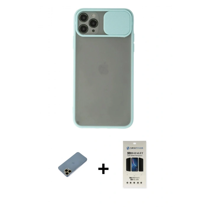 MARSİLYAN™- iPhone 11 Pro Kılıf Vadi Çizgi - Siyah 5D Hayalet Cam Ekran Koruyucu + Shine Kamera Lens Koruma Cam - GD
