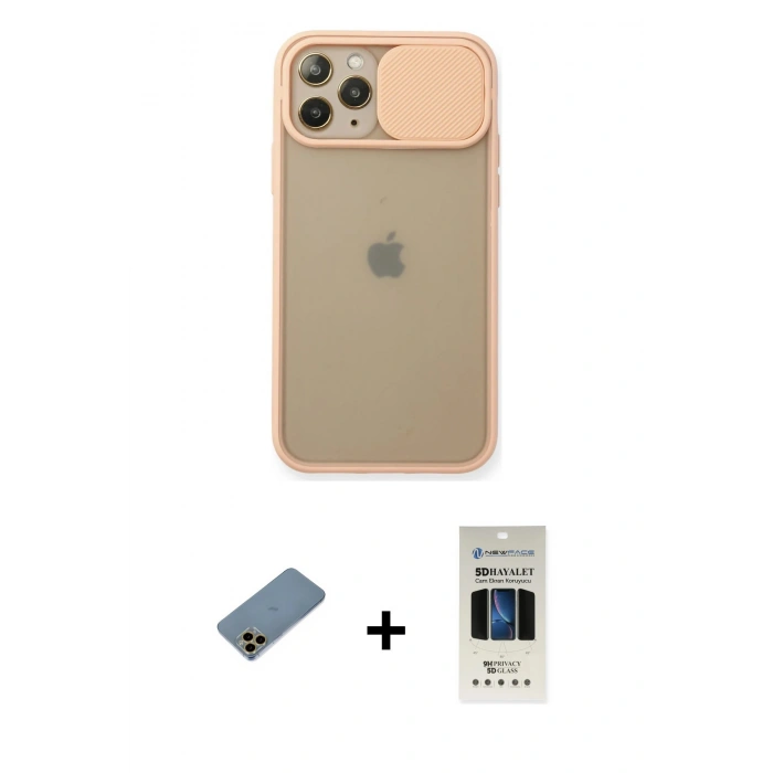MARSİLYAN™- iPhone 11 Pro Kılıf Vadi Çizgi - Siyah 5D Hayalet Cam Ekran Koruyucu + Shine Kamera Lens Koruma Cam - GD