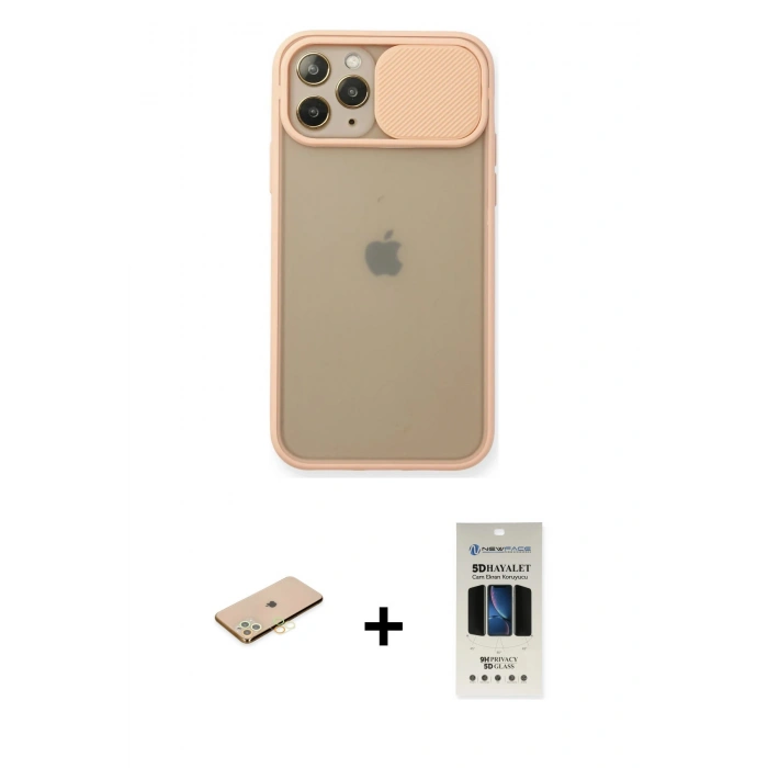 MARSİLYAN™- iPhone 11 Pro Kılıf Vadi Çizgi - Siyah 5D Hayalet Cam Ekran Koruyucu + Renkli Kamera Lens Koruma Cam - SI