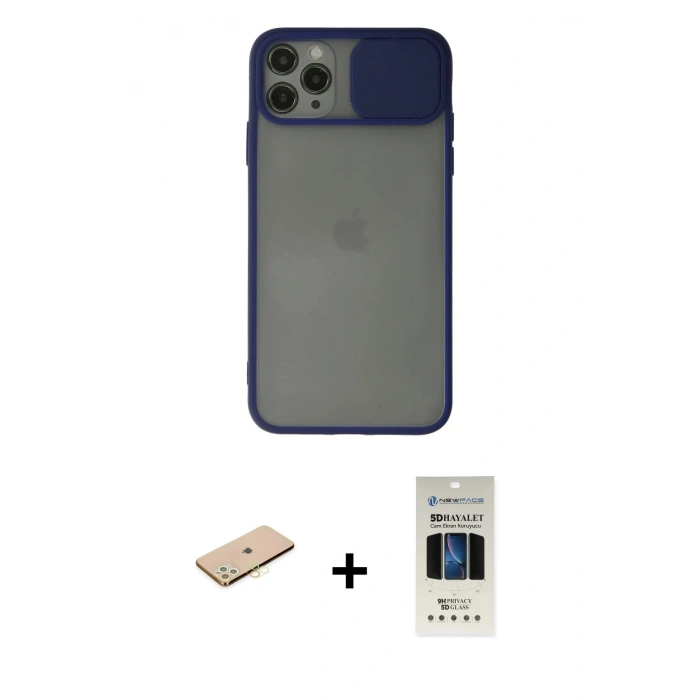 MARSİLYAN™- iPhone 11 Pro Kılıf Vadi Çizgi - Siyah 5D Hayalet Cam Ekran Koruyucu + Renkli Kamera Lens Koruma Cam - SI