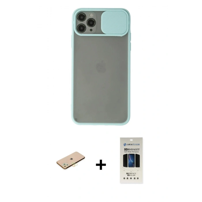 MARSİLYAN™- iPhone 11 Pro Kılıf Vadi Çizgi - Siyah 5D Hayalet Cam Ekran Koruyucu + Renkli Kamera Lens Koruma Cam - SI