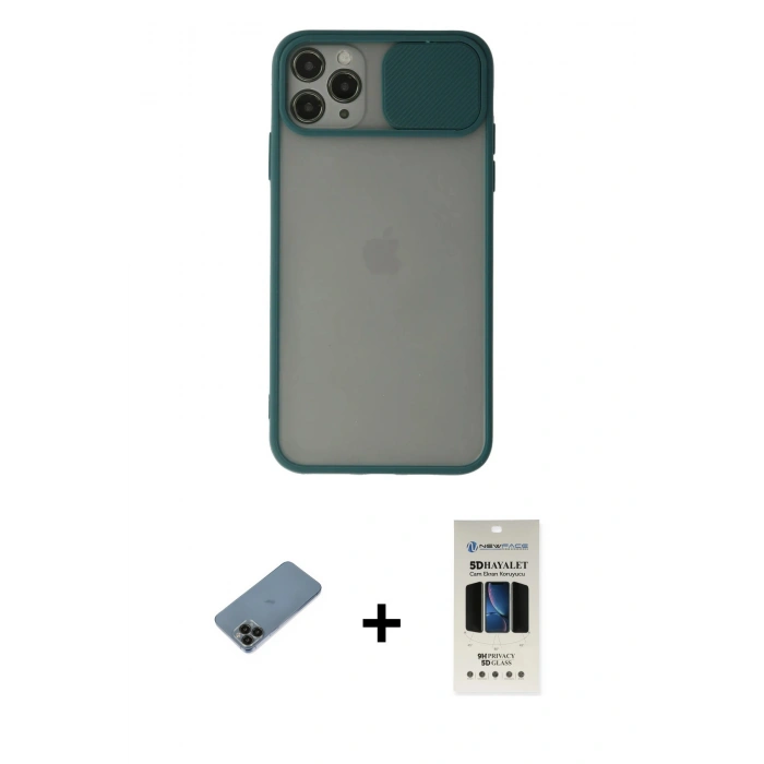 MARSİLYAN™- iPhone 11 Pro Kılıf Vadi Çizgi - Siyah 5D Hayalet Cam Ekran Koruyucu + Shine Kamera Lens Koruma Cam - SH