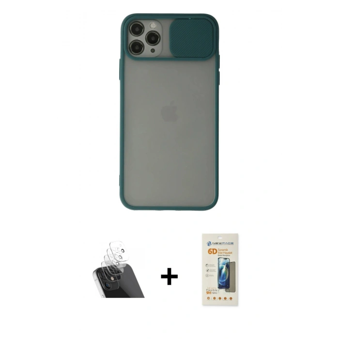 MARSİLYAN™- iPhone 11 Pro Kılıf Vadi Çizgi - Siyah 6D Mat Seramik Hayalet Nano Ekran Koruyucu + Kamera Lens Koruma Cam - SF