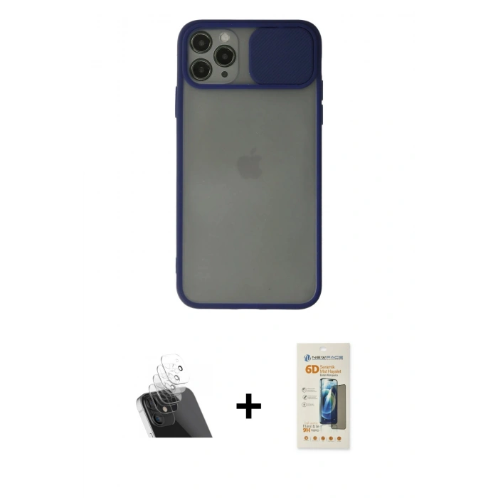 MARSİLYAN™- iPhone 11 Pro Kılıf Vadi Çizgi - Siyah 6D Mat Seramik Hayalet Nano Ekran Koruyucu + Kamera Lens Koruma Cam - SF