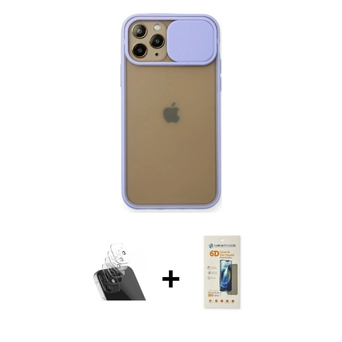 MARSİLYAN™- iPhone 11 Pro Kılıf Vadi Çizgi - Siyah 6D Mat Seramik Hayalet Nano Ekran Koruyucu + Kamera Lens Koruma Cam - SF